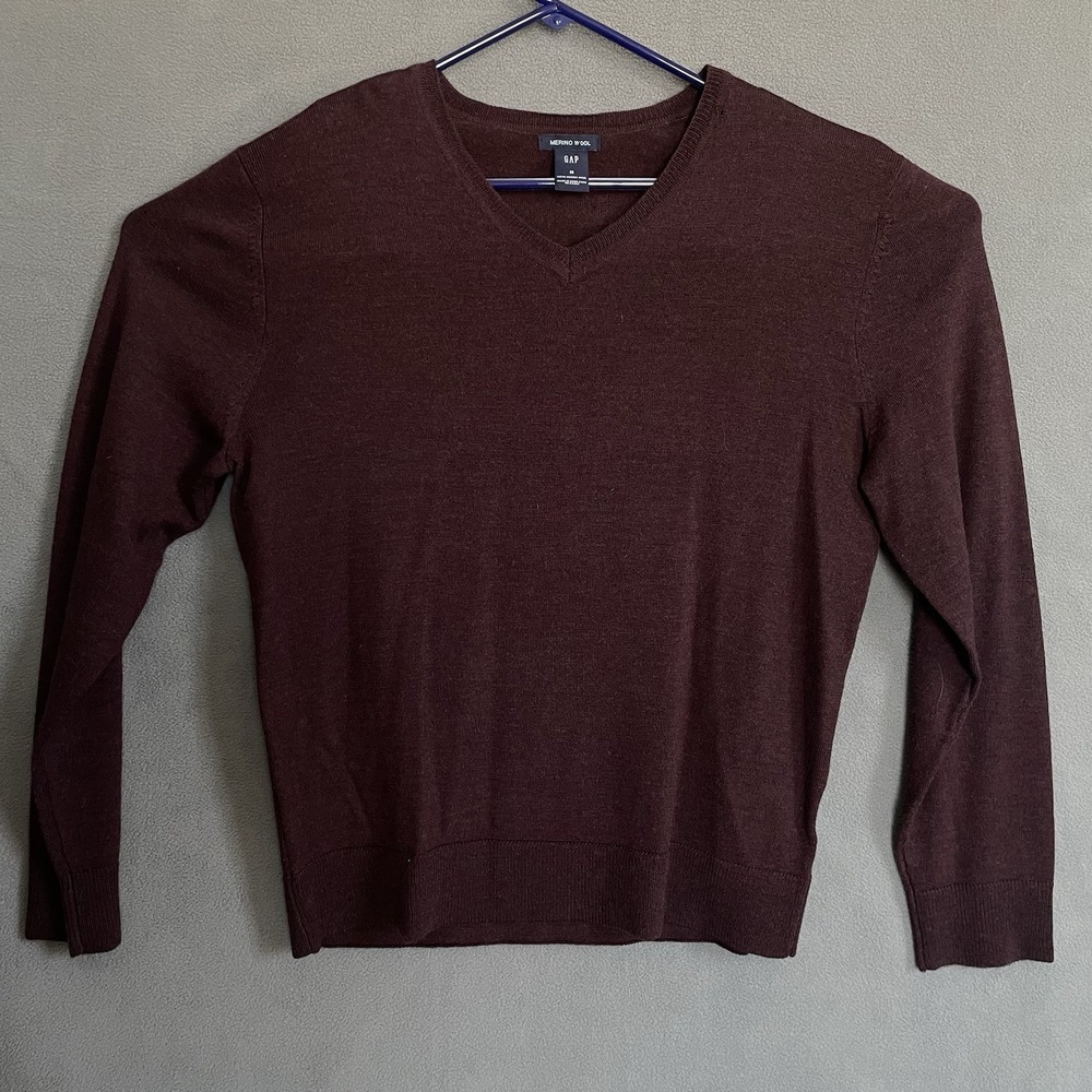 Gap Women Merino Wool Y2K V-Neck Sweater Sz Medium Maroon Fall Classic